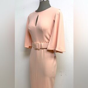 Calvin Klein Peach Long Sleeve Belted Dress